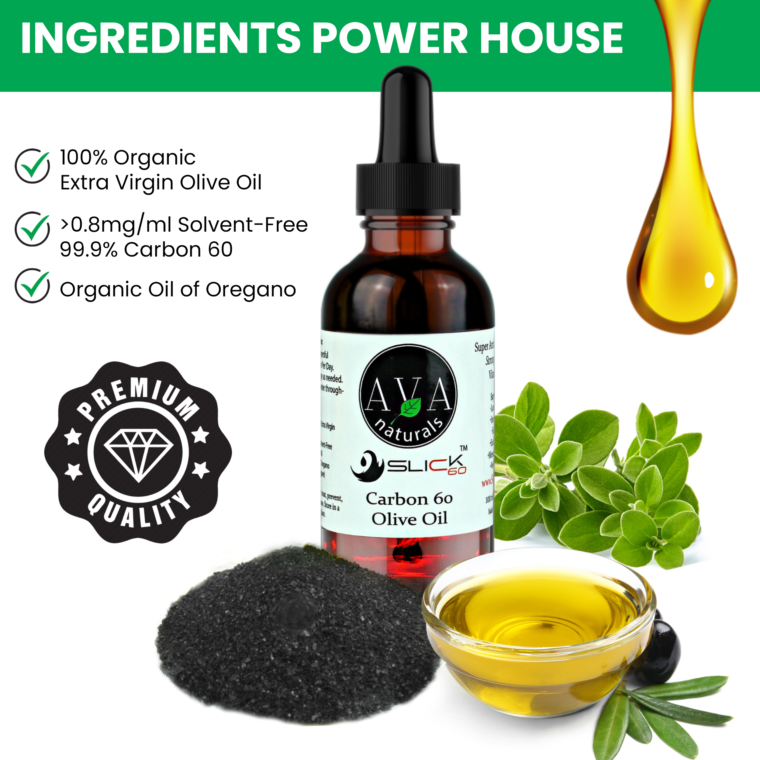 99.9+% (No Solvent) Carbon 60 (C60, Fullerene) in EV Olive Oil  | Slick60 [100ml 3.38oz]  (US Dollar)