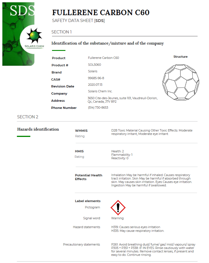 99.9+% (No Solvent) C60 Fullerene Powder (Quantity = #grams) (US Dollar)