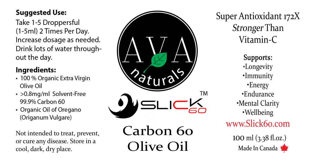 99.9+% (No Solvent) Carbon 60 (C60, Fullerene) in EV Olive Oil  | Slick60 [100ml 3.38oz]  (US Dollar)