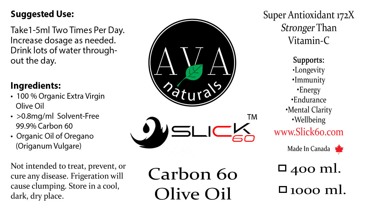 Bulk 200/400/1000mL 99.9+% (No Solvent) Carbon-60 Lipofullerene C60 in Organic EV Olive Oil | Slick60  (US Dollar)